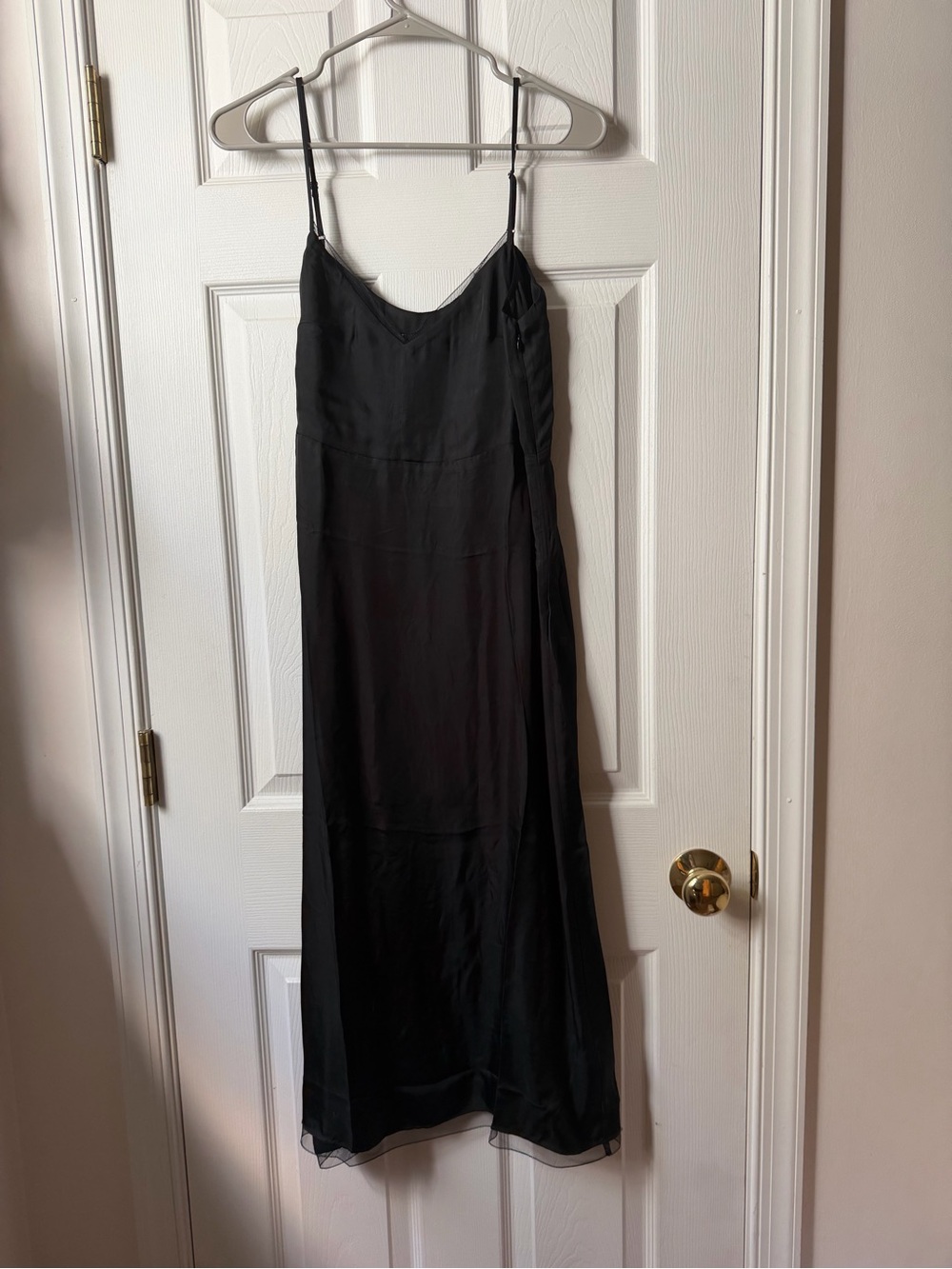 J. Crew Black Satin Maxi Slip Dress